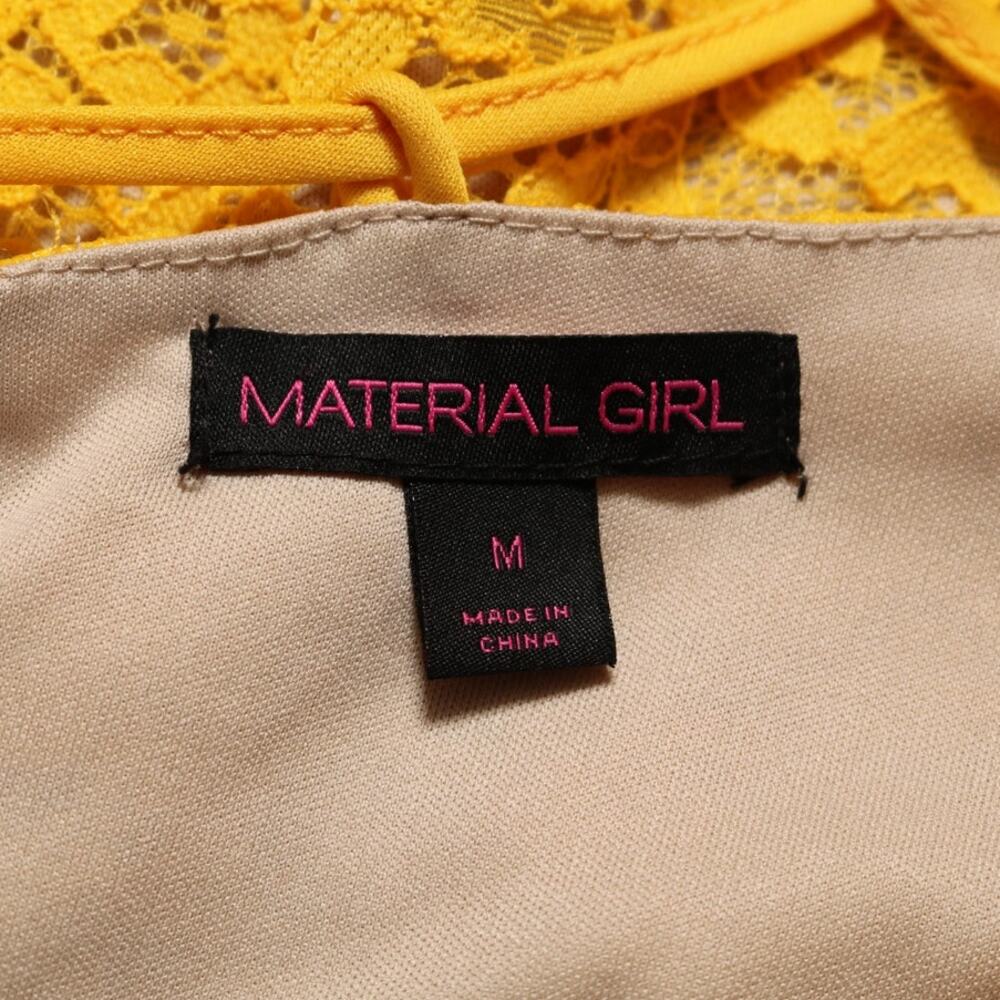 Material Girl Golden Yellow Lace Midi Dress Lace Up Back Asymmetrical Hem Size M - Picture 6 of 9